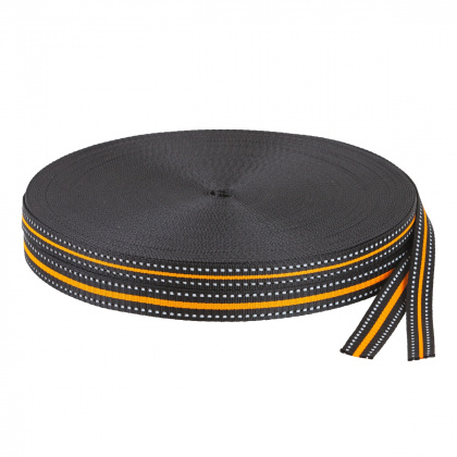 Reflektierender zweifarbiger Riemen Breite 20 mm und 25 mm - Schwarz-Orange - Packung 5 m